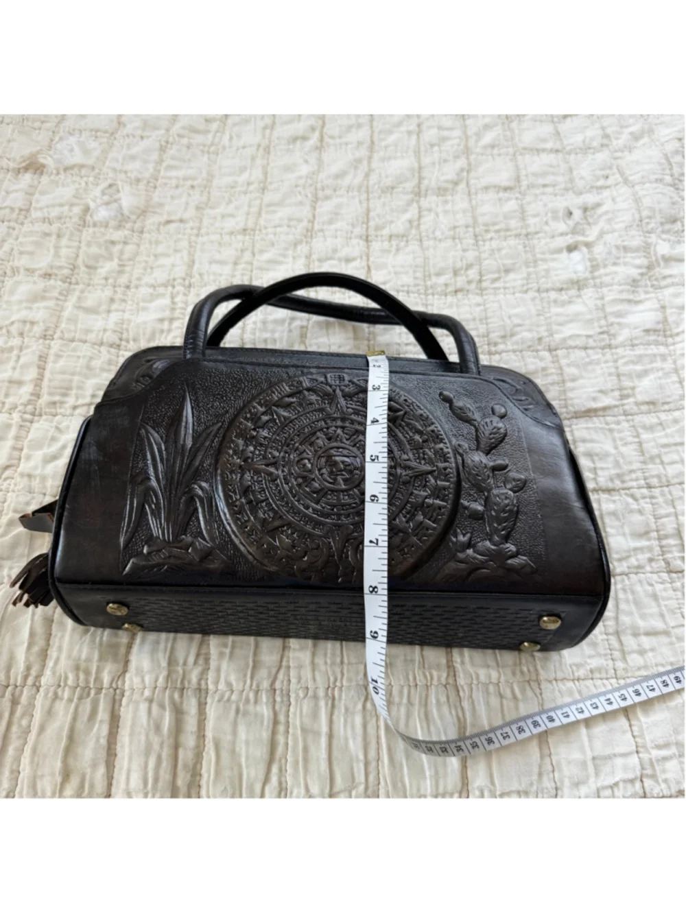 Tooled Leather Purse From Mexico • Intricate Rose, Bird, Aztec Calendar Designs